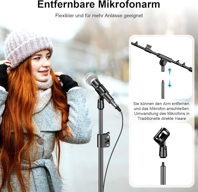 Microphone Stand, Tripod Boom Arm Floor Mic Stand Height Adjustable Heavy Duty for Singing Podcast for Blue Yeti Shure SM58 SM48 Samson Q2U