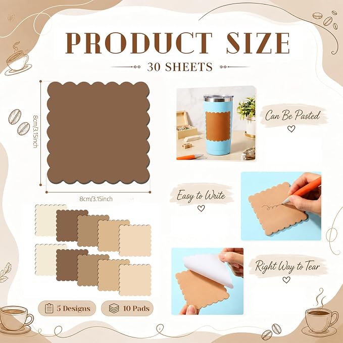 Epakh 10 Pack Scalloped Sticky Notes Bulk 3"x3" Cute Aesthetic Memo Pads 5 Gradient Colors Wavy Self Notepads for Office Study and Daily Life Organization, 300 Sheets(Brown)