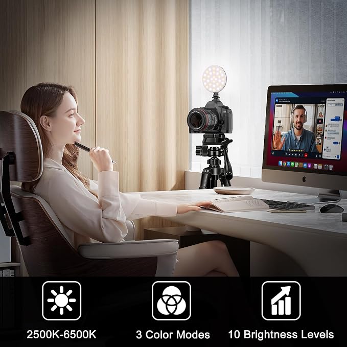 Hagibis LED Video Light,2500mAh Rechargeable Camera Light, CRI97+ Dimmable Ring Light with Cold Shoe Mount, Portable Photography Lighting for Camera Phone Photography, Vlog Filming&TikTok Live (Black)