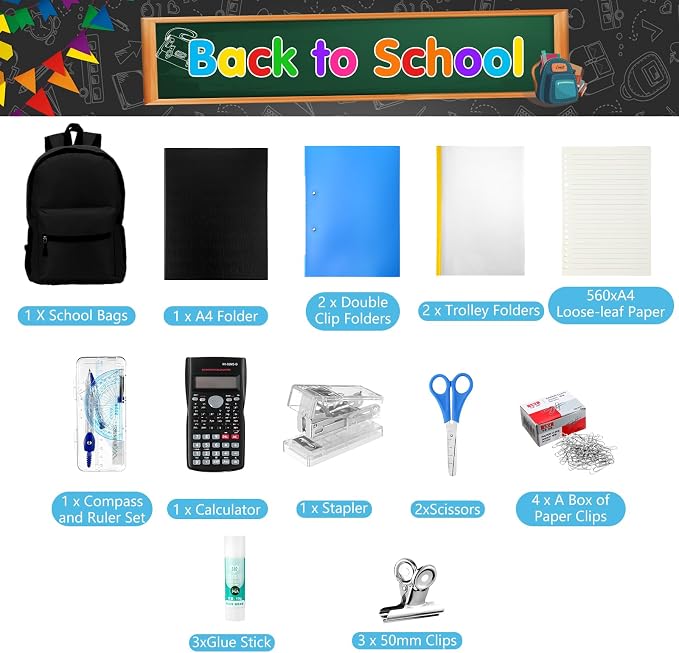 Gilprop 81 Pcs School Supply Kit with Backpack Back to School Supplies Bundle Bulk School Essentials for Elementary Middle High School Students Includes Folders Notebooks Pencils and More(Black)