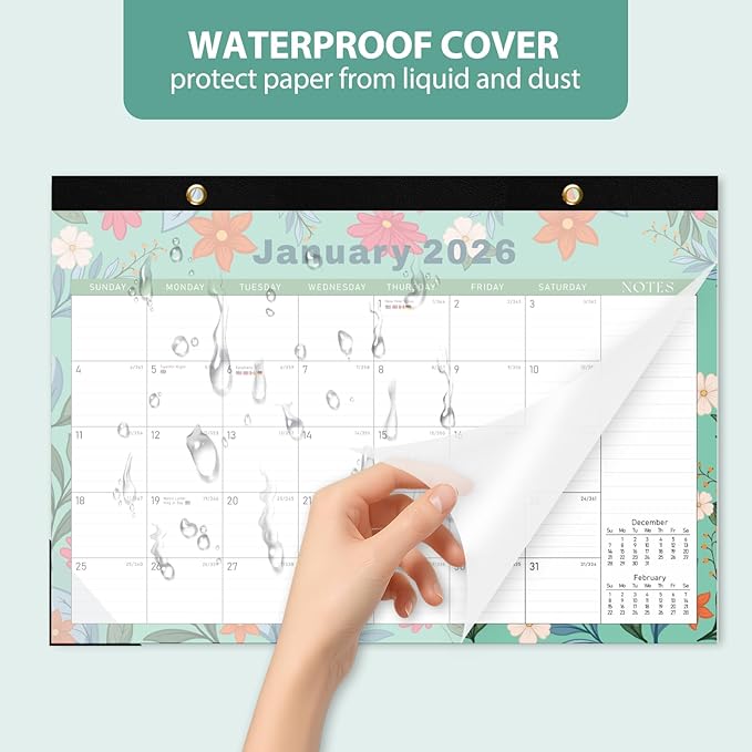 2026 Desk Calendar, Monthly Calendar, 18 Months (Jan 2026 - Jun 2027), Large Desktop Calendar 17" x 12" for Home, Office or School, Watercolor Floral