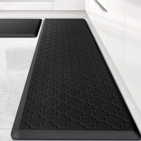 Kitchen Mat [2 PCS] Cushioned Anti-Fatigue Floor Mat Water Resistant Non-Skid Kitchen Mats and Rugs Ergonomic Comfort Foam Kitchen Rugs Standing Mat for Floor Office Sink(Black,17.3"x28"+17.3"x60")