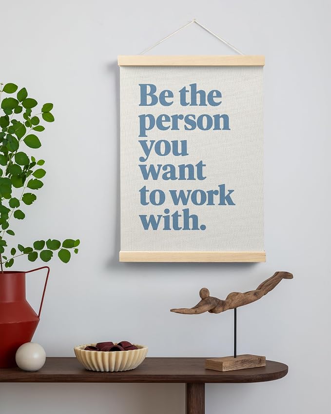 FGFK Be the Person You Want to Work with Inspirational office Framed hanging Canvas wall art Poster Prints decor for women,Trendy Blue Motivational posters office decorations for work,12x16 Inch
