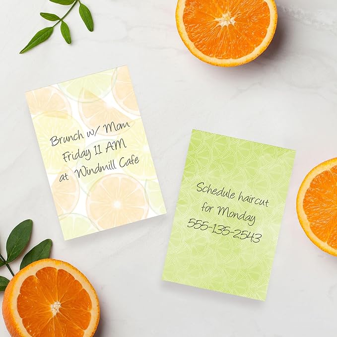 Citrus Vibes Note Assortment / 4" x 6" Tropical Repositionable Sticky Notes/Set of 5 Colorful Fruit Themed Pads/Made in The USA