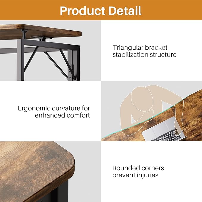 JOYMOOP Folding Desk Rustic Brown - 31.5", No Assembly Small Foldable Desk for Home, Office, Wooden Top Folding Computer Desk for Working, Writing, Studying