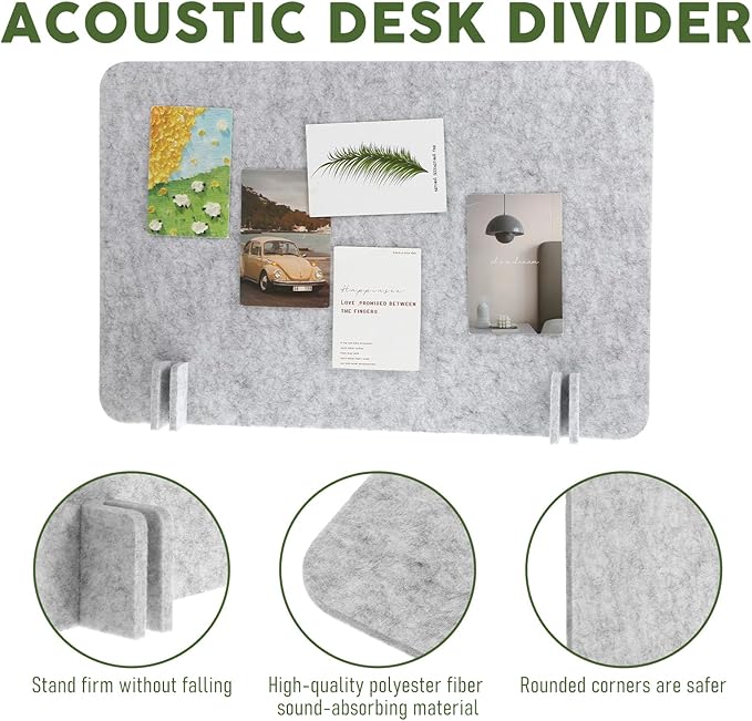 2pcs Acoustic Desk Privacy Panel, 24 x 16" Desk Dividers for Students Desk Partition with Support Feet for Office or Home Use(Silver Gray)