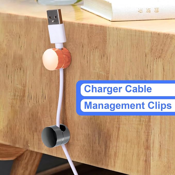 SmallCat 8 Sets Charger Holders for Cords, 8 Colors Adjustable Cable Anchor Holders, Adhesive Metal Cord Clips, Cable Management Wire Organizers for Desk, Office, Nightstand