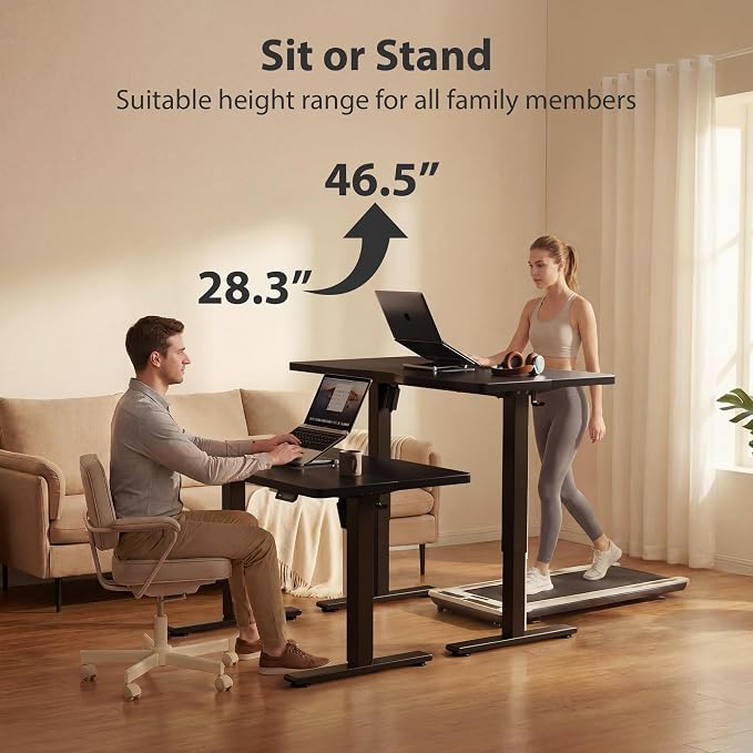 Cubiker Standing Desk, 55x28 Inches Sit Stand Home Office Desk, Electric Stand up Desk, Adjustable Desk with Splice Board, Black Frame/Black Top