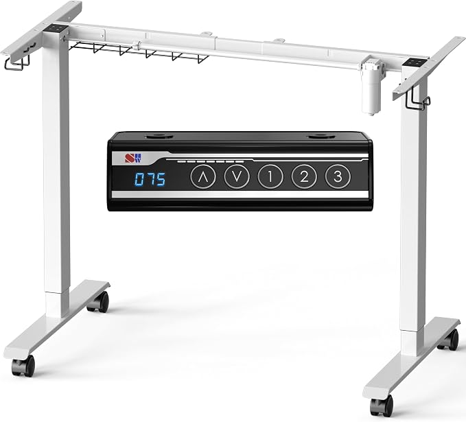 SHW Premium Electric Standing Desk Frame – Height Adjustable Motorized Base for 40" to 72" Table Tops, Smooth Lift Sit-Stand Frame for Home or Office, White