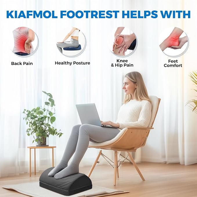 Adjustable Foot Rest for Under Desk at Work,Comfortable Foam Under Desk 3 Height Footrest with Washable Cover, Foot Stools for Office Home Car,Black