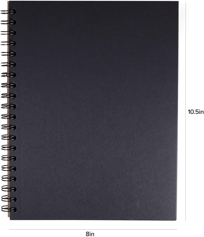 Blackout Blank Spiral Notebook/Journal, 55 Sheets of Premium 70lb Black Paper, 10.5" x 8", Recycled and Sustainable, Toned Sketchbook for Visual Notetaking, Pack of 2