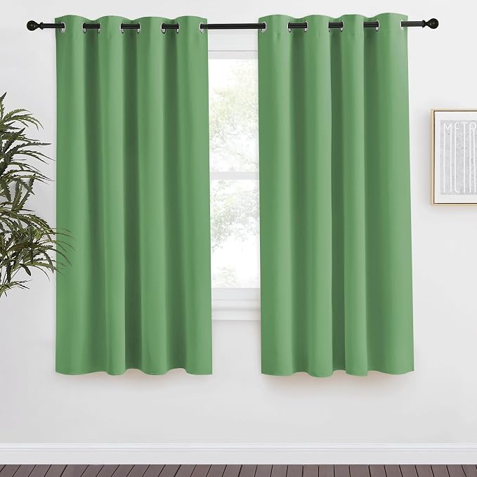 NICETOWN Blackout Curtain 57 inch Length, W55 x L57 Inch, Forest Green, 8 Grommets Top, 1 Piece, Thermal Insulated Modern Window Treatment Soundproof Drape Panel for Bedroom/Living Room