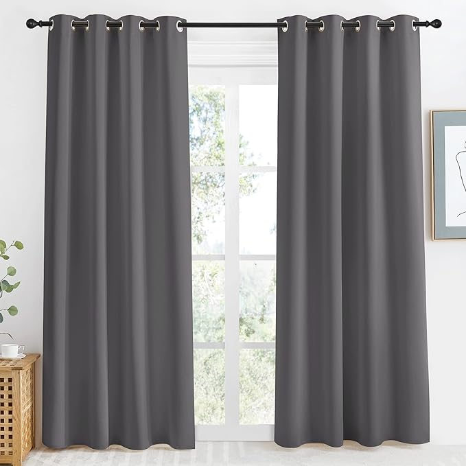NICETOWN Grey Blackout Curtain 86 inch Long, W55 x L86, 1 Panel, Thermal Insulated Window Treatment with Grommet Room Darkening Thermal Insulated Panel for Bedroom/Living Room
