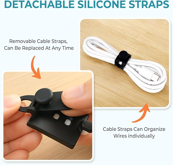 Kanemc Cable Clips Management Under Desk,Adhesive Wire Organizers for Cords | 15 Wire Management Holder with 15 Zip Tie, 15 Screws,Extra 8 Silicone Cable Ties,Cable Clips for Desk,Behind TV, Office,Car