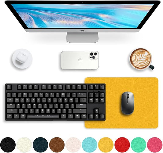 Leather Desk pad Protector, Office Mat, Large Mouse Mat, Non-Slip PU Leather Blotter, Laptop Desk Pad,Waterproof Laptop Computer Desk Keyboard Mat for Office/Work/Home/Decor (Yellow, 11in*8in)