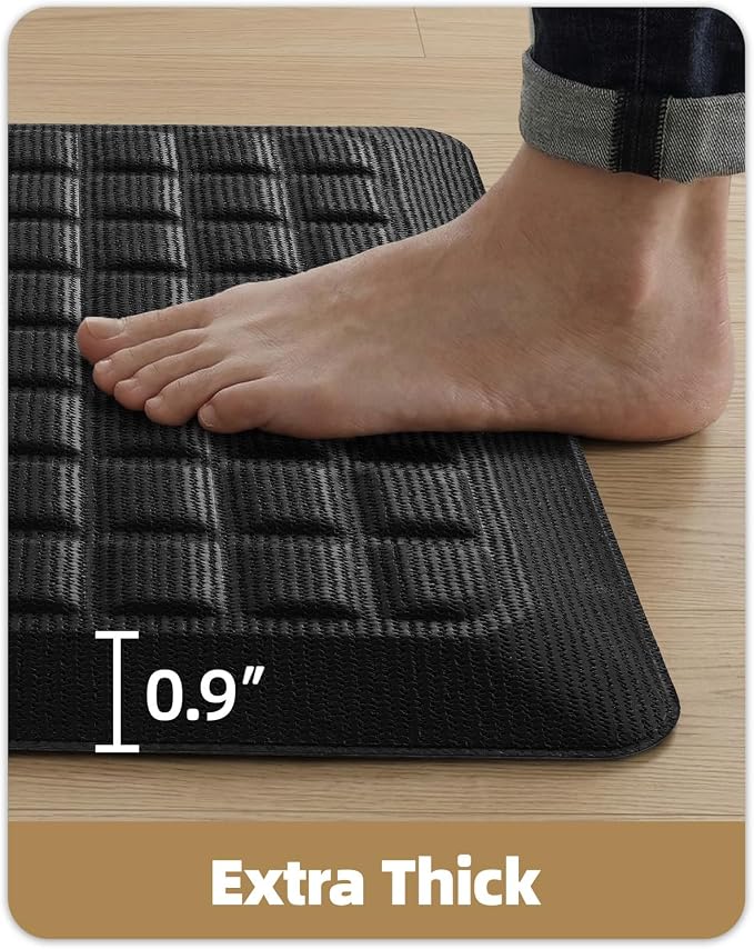 Color&Geometry Kitchen Floor Mat 20x39 Extra Thick Anti Fatigue, Black | 0.9in High Dense Foam Mat For Standing Comfort,Easy Clean,Stain Resistant,Beveled Safe Edges,Stress/Pian Relief,Foot Rest