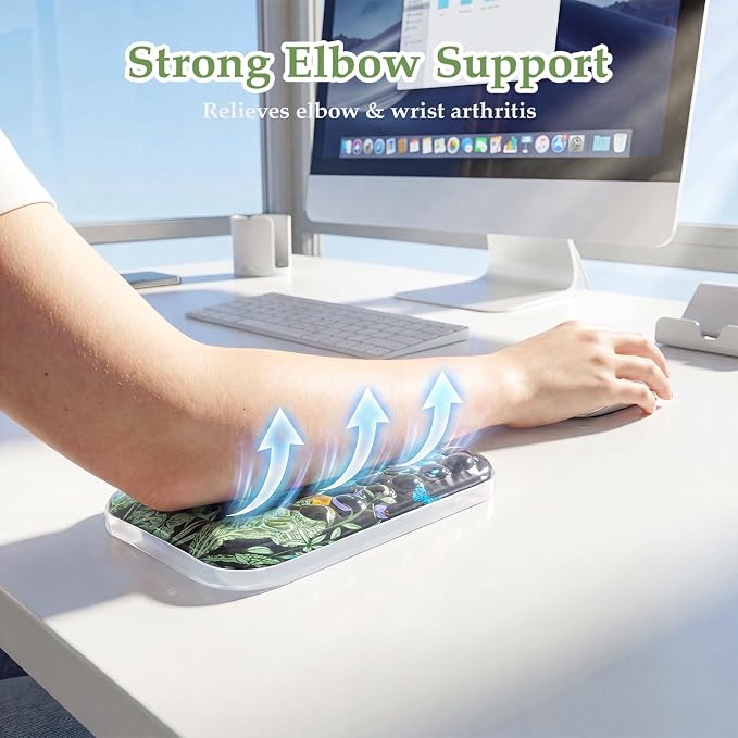 Ospelelf Desk Elbow Rest Pad, Gel Arm Rest for Keyboard and Mouse, Bushes | Ergonomic Wrist Support for Computer Typing Pain Relief, Cool-touch, Heat Resistant, Office Home Driving Gaming Use