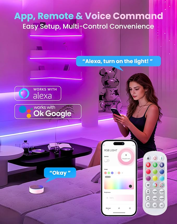 Shine Decor Smart LED RGB Neon Rope Lights AC 120V, ETL Expandable Color Changing Dimmable with Remote Compatible with Alexa, Google Assistant, Cold-Resistant & IP65 Waterproof, 8x16 mm, 131.2FT