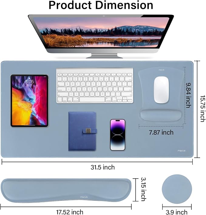 MOSISO Keyboard Mouse Pad Set, Large Gaming Mousepad&Keyboard Wrist Rest&Mouse Wrist Rest&Coaster, Ergonomic Non-Slip Mousepad&Easy Typing Cushion with Memory Foam for Home Office, Baby Blue
