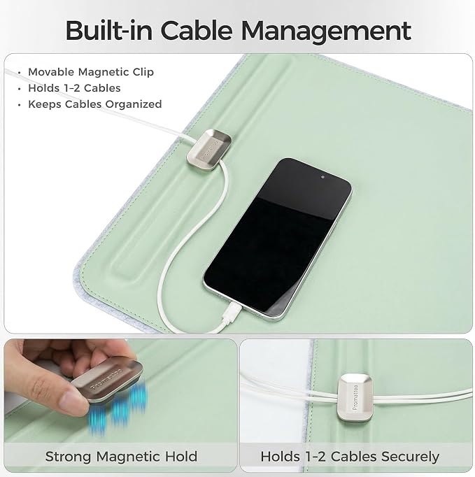 Premium Double-Sided Faux Leather Desk Pad – Non-Slip, Waterproof, with Magnetic Cable Organizer & File Storage – Designed for Offices & Creative Spaces – Durable & Easy to Clean（Green）