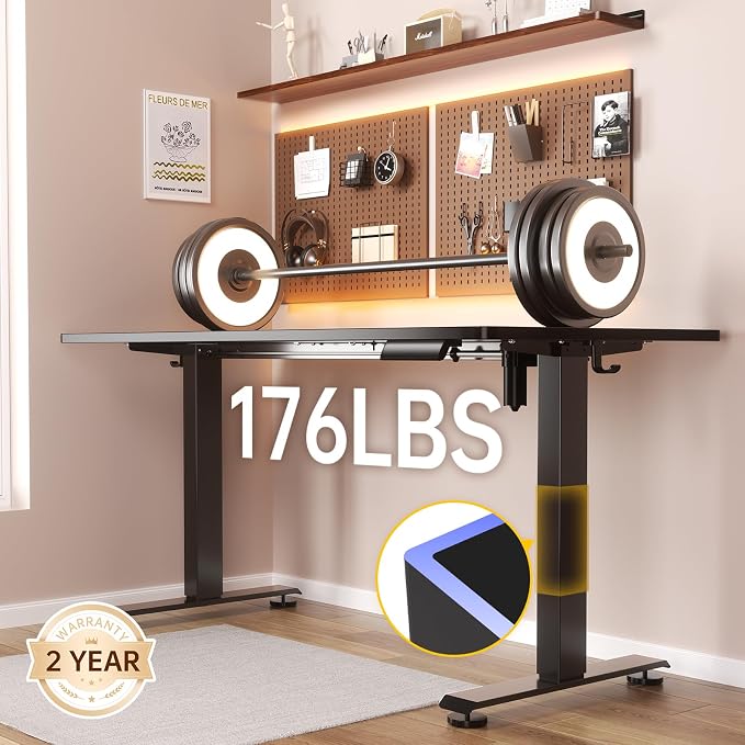 Veken 63x23.6 Inch Large Electric Standing Desk, Heights Adjustable,Sit to Stand Up, Work Home Office Computer Table for Walking Pad, Wooden Desktop Desks, Black