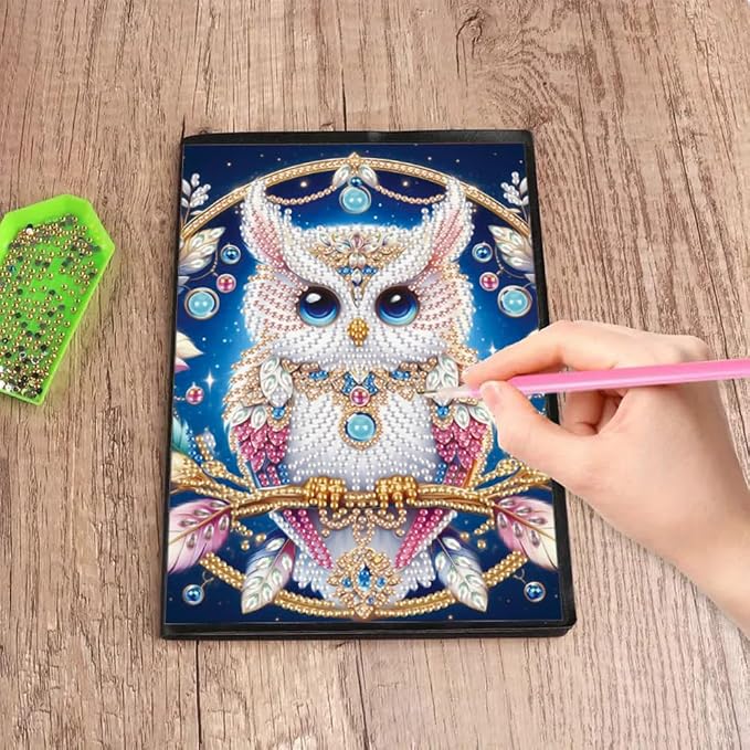 FRANDEK A5 50-Page DIY Owl Diamond Art Painting Notebook with Beautiful Patterns, Special Shaped Diamond Art Craft for Beginners Adults Gift