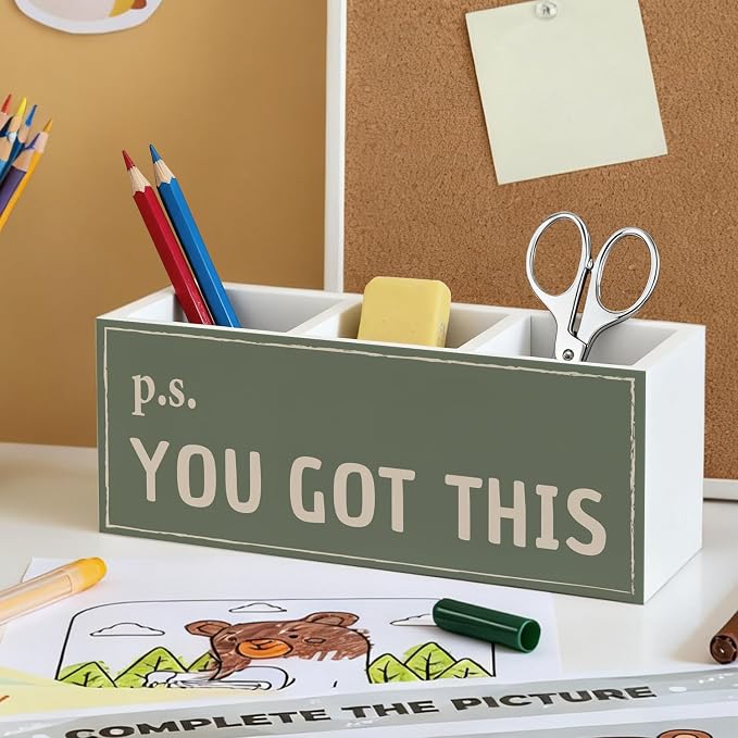 You Got This Inspirational Office Pen Pencil Holder | Encouragement Gifts Wood Desk Organizer and Accessories for Office Tabletop