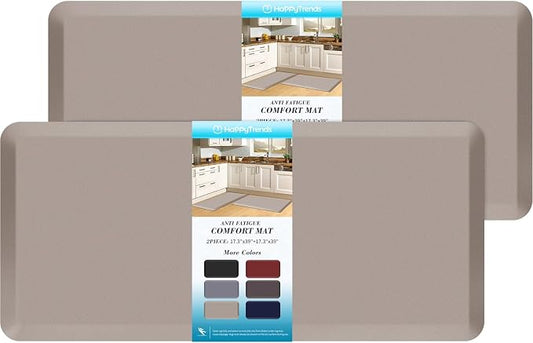 HappyTrends 2 PCS Kitchen Mat Cushioned Anti-Fatigue Floor Mat, Heavy Duty Ergonomic Comfort Foam Standing Mat, Waterproof Non-Slip Kitchen Rugs for Home, Office(17.3"x39"+17.3"x39",Khaki)