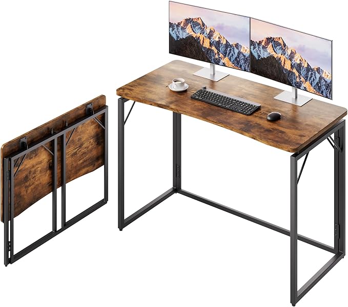 JOYMOOP Folding Desk Rustic Brown - 40", No Assembly Foldable Desk for Home, Office - Middle Size, Wooden Top Folding Computer Desk for Working, Writing, Studying