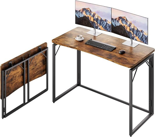 JOYMOOP Folding Desk Rustic Brown - 40", No Assembly Foldable Desk for Home, Office - Middle Size, Wooden Top Folding Computer Desk for Working, Writing, Studying