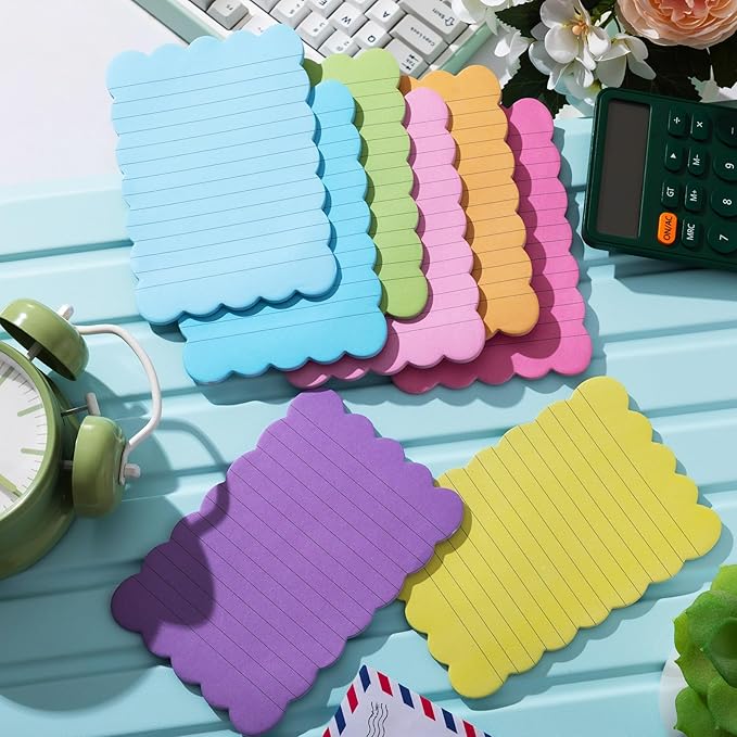 Eaasty 8 Pack Scalloped Aesthetic Sticky Notes Bulk Colorful Cute Wavy Self Sticky Note Pads 4" x 6" Lined Rainbow Colors Note Pads for Back to School Office Supplies 240 Sheets