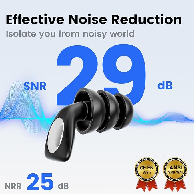 Ear Plugs Noise Reduction SNR 29dB, Silicone Hearing Protection Earbuds with 5 Sizes Eartips and a Portable Case, Reusable Noise-Canceling Earplugs for Sleep, Concerts, Work, Study, and Travel
