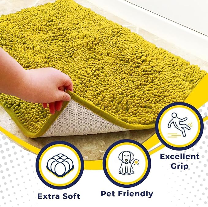 Muddy Mat® | Super Absorbent Door Mat Indoor, Microfiber Quick Dry Chenille Entryway Rug, Non-Slip Front Door Mat, Indoor Mats for Entryway, Machine Washable Pet Rug, Lemon Yellow 19" x 30"