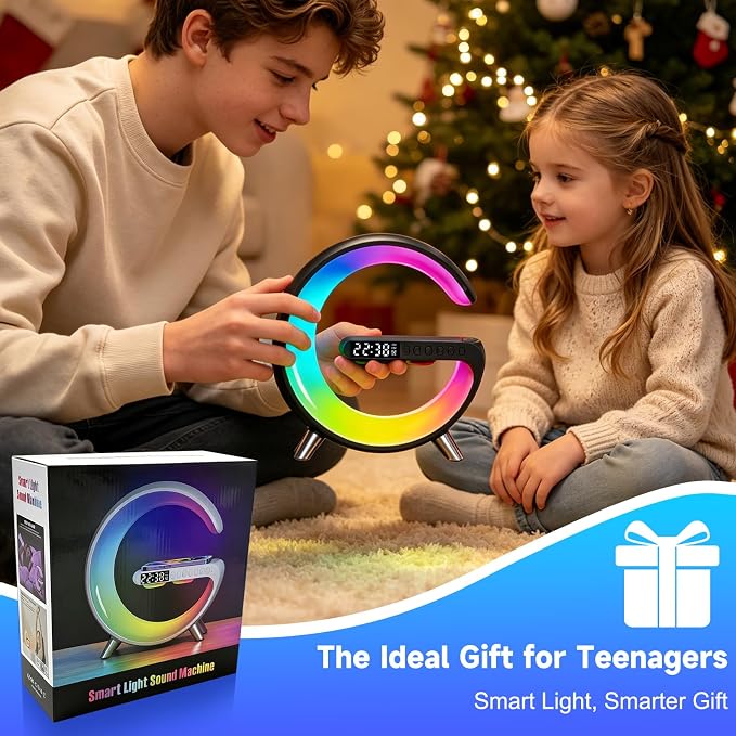 4 In 1 Smart LED Table Lamp, Alarm Clock, Wireless Charger, Night Light, Bluetooth Speaker with App Control, Bedside Lamp for Bedroom, Office, Home Decor, Family, Girls Boys Birthday Festival Gifts
