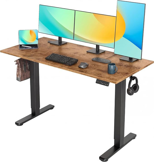 YDN Electric Standing Desk, 55x24 Inch, Rustic Brown | 3 Memory Presets, Cable Management, Adjustable Height, Sit Stand, Computer Workstation, Home Office