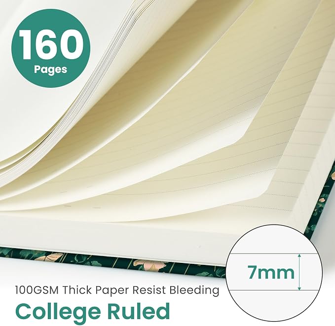 Lined Journal Notebook for Women & Men, Hardcover Leather Journal for writing, A5 College Ruled Notebook for Work & Note Taking, Perfect for Office School Home Supplies, 160 Pages, Botanical Waltz