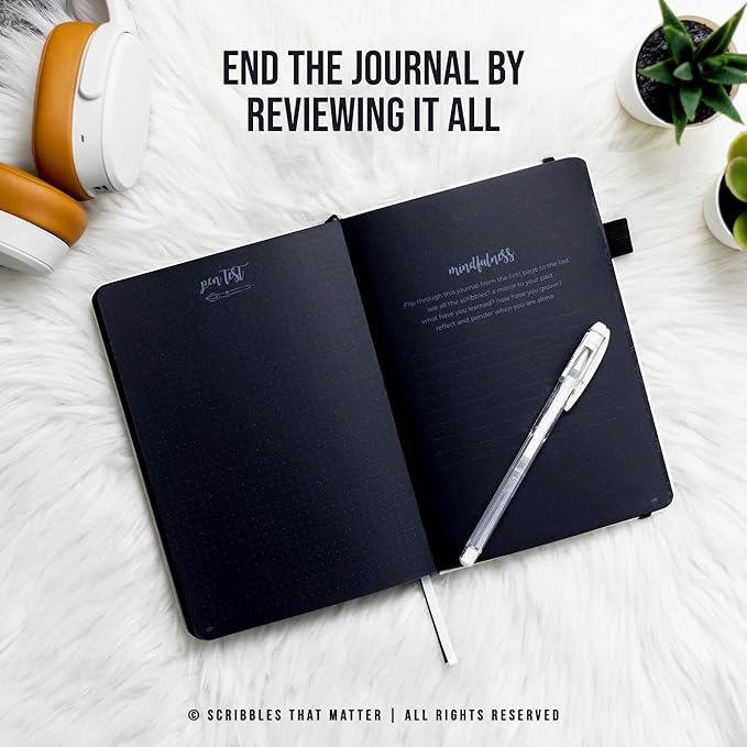 Scribbles That Matter Black Paper Bullet Dotted Journal Notebook | B5 Starry Night Free white gel pen | 160gsm Blackout no-bleed dot grid paper | For Men and Women | 7 x 10 in | Black