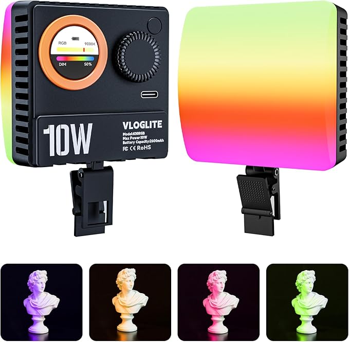 10W Portable Selfie LED Video Light - Max.3300 Lux vlogging Light, 1800K-9000K,2600mAh Rechargeable Battery,Video Conference Lighting Kit for Phone/Laptop Selfie Lights with Clip & Cold Shoe