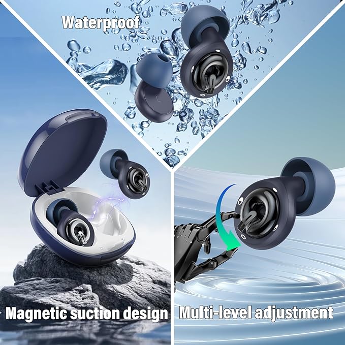 Ear Plugs for Sleeping Noise Cancelling, EarPlugs for Noise Reduction 35dB with 6 Ear Tips, Reusable Noise Cancelling Ear Plugs, Silicone Hearing Protection Earplugs for Snoring/Study, Deep Blue