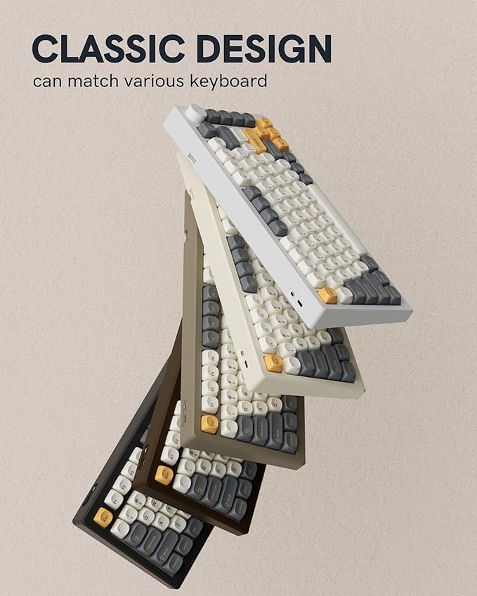 Keymatic 137 Double Shot PBT Keycaps Set MOA Custom Retro keycaps for 61/64/68/84/87/100/104/108 Retro Gaming Mechanical Keyboard Gray Gold(Only Keycap Set)