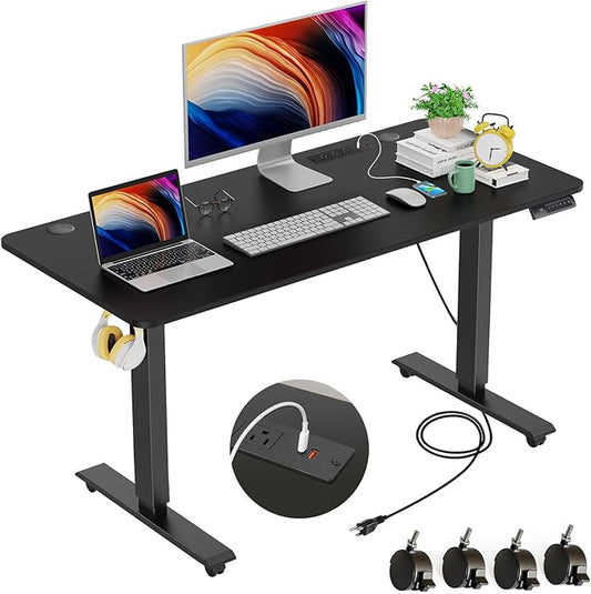 farexon 48 x 24 inch Standing Desk Electric Adjustable Height with Charging Station, Stand up Desk with Ergonomic Workstation, Preset Heights Home Office Gaming Computer Workstations Table(Black)