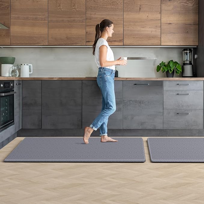 Mattitude Kitchen Mat 2PCS Kitchen Rugs Cushioned Anti-Fatigue Rug Waterproof Standing Desk Mat Kitchen Mats for Floor Kitchen Rug Set for Kitchen, Sink, Office 17.3"×30"+17.3"×47"-0.47inch Light Grey