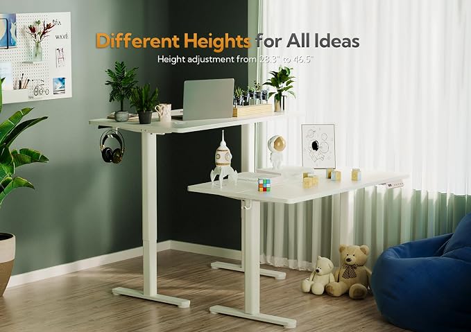 Claiks Electric Height Adjustable Stand Up Desk, 32x19 Inches Sit Stand Desk for Home Office, White Top/White Frame