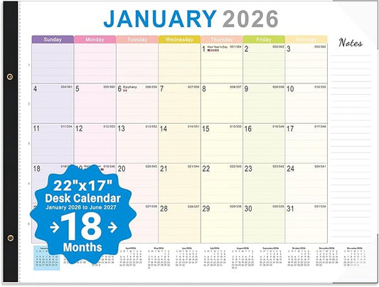 2026 Desk Calendar Large 22x17 – Desk Top Calendar 2026 with plastic cover