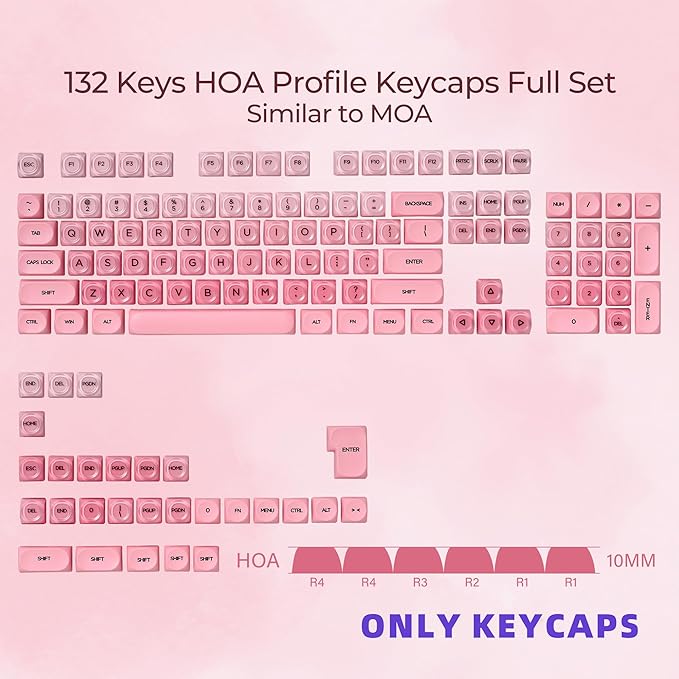 OHY Pink Keycaps, XVX HOA Profile Jelly KeyCap, 132-Key Cute Custom Keycap Set for Mechanical Keyboards with Cherry/Gateron MX Switches-Blush Pink（Only Keycaps）