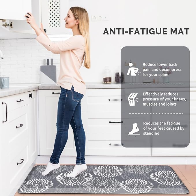 LuxStep Kitchen Mat Waterproof Kitchen Rugs for Floor Cushioned Anti-Fatigue Mat Non-Slip Standing Desk Mat Comfort Floor Mats for House Sink Office 17.3" x 39" Grey
