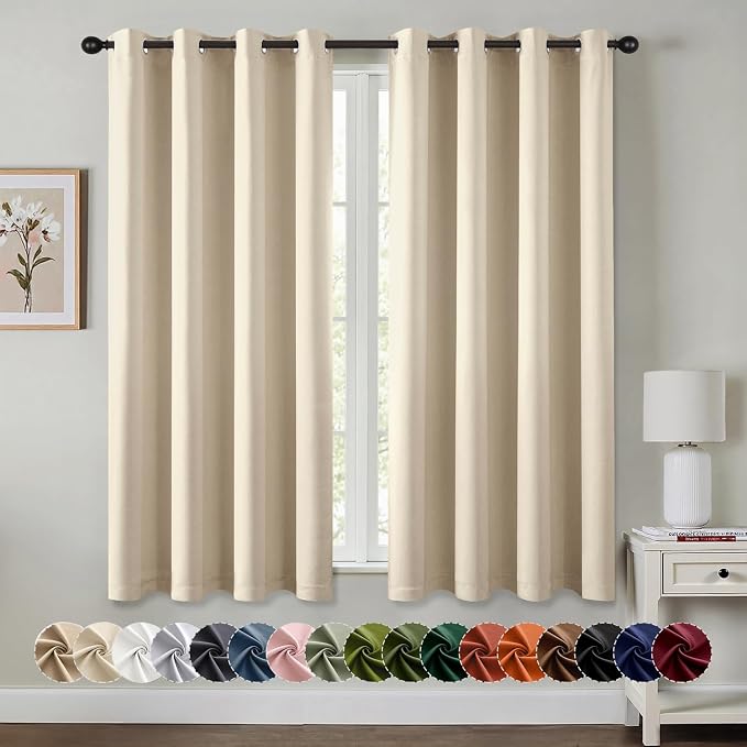 MIULEE Blackout Curtains for Bedroom Living Room 2 Panels, Thermal Insulated Room Darkening Drapes Grommet Noise Reducing Light Blocking Window Treatments 68 Inches Long 55x68 Inch Cream Beige