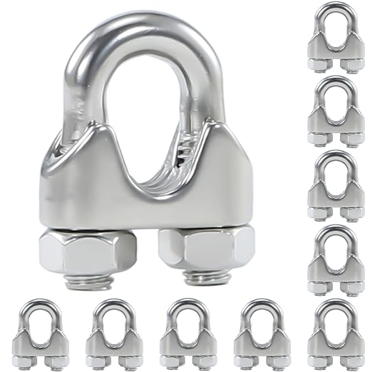10Pcs M6 1/4 Inches Stainless Steel Wire Rope Clips Cable Clamp | Corrosion resistant,antirust,easy to install,suitable for 3/16" - 1/4" diameter wire rope or cable