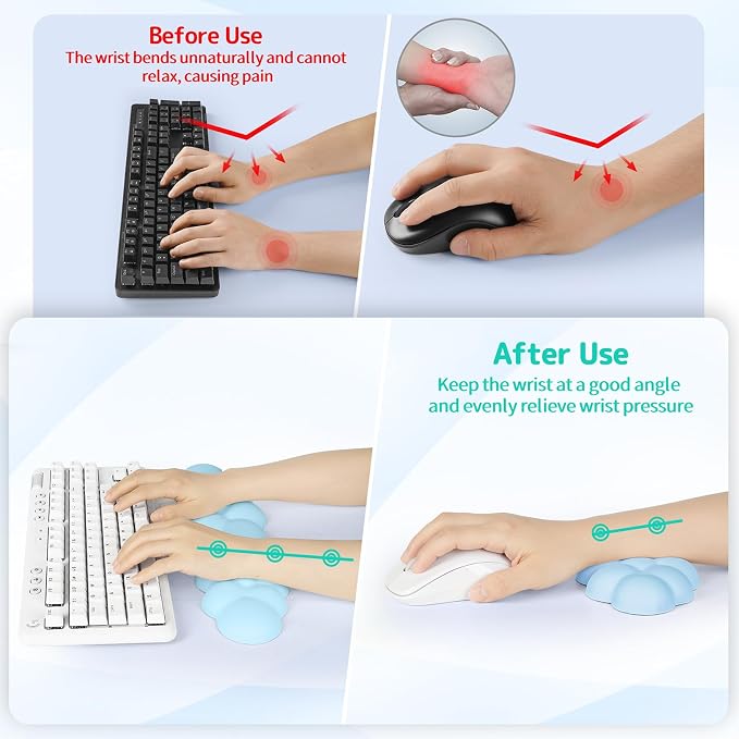 Sushret Cloud Wrist Rest Keyboard, Cloud Keyboard Wrist Pad Set with PU Leather Memory Foam, Cute Arm Rest for Palm Support, PC/Gaming Desk Accessories/Office Setup/Computer Hand Cushion - Blue