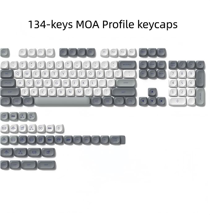 dagaladoo PBT Keyboard keycaps Japanese Style, White/Grey MOA Keycap Set Dye-Sublimation,Retro Custom Replacement Key caps for 100% 75% 65% 60% mx TKL US Layout Mechanical Keyboard